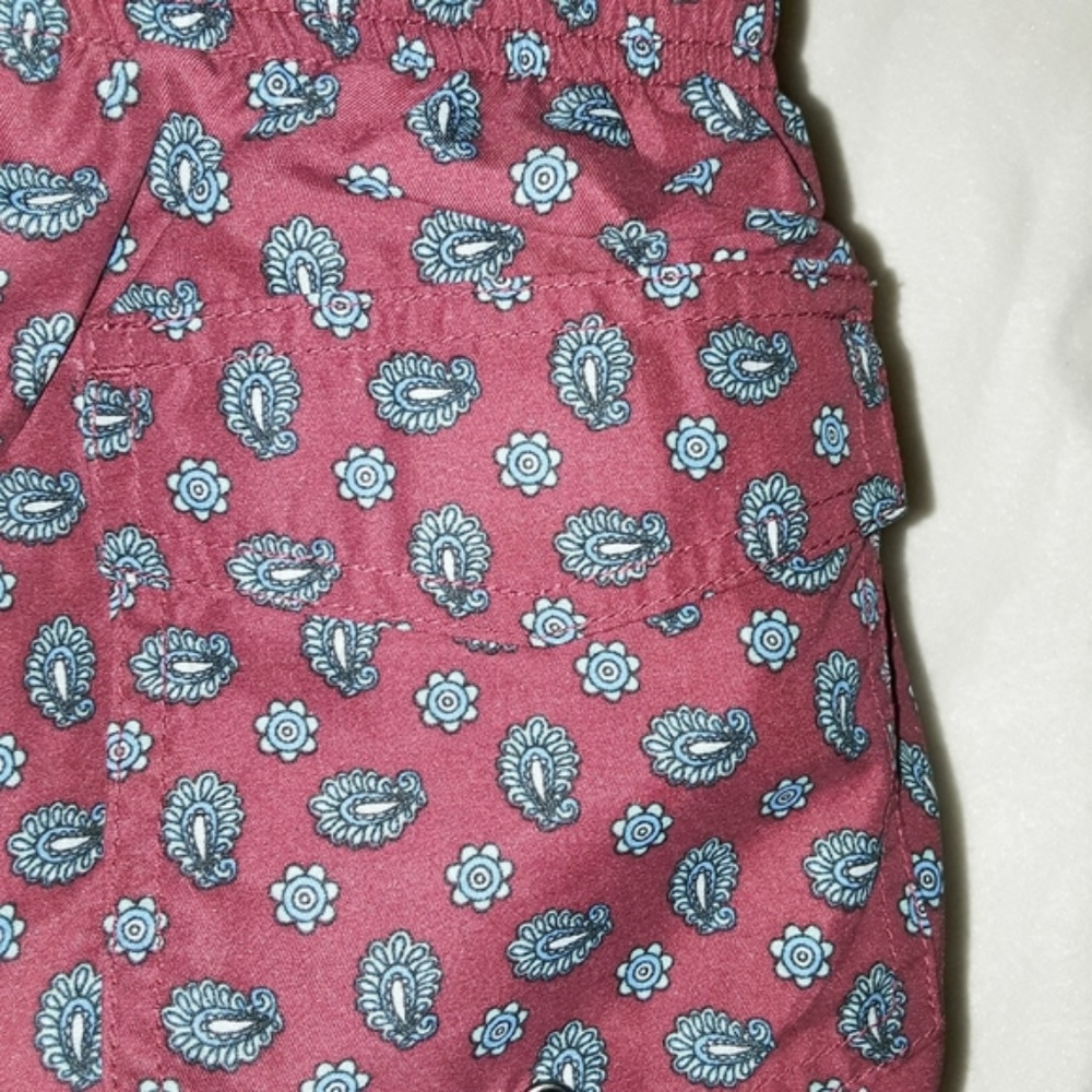 Men's Burgundy Red Blue Paisley Swim Trunks Shorts - Picture 7 of 7